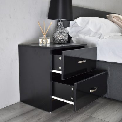 Chilton 2 Drawer Black Gloss Bedside Cabinet Table