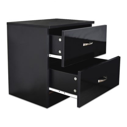 Chilton 2 Drawer Black Gloss Bedside Cabinet Table 1
