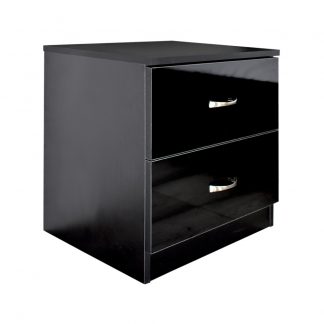 Chilton 2 Drawer Black Gloss Bedside Cabinet Table 2