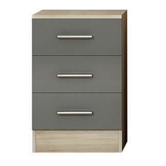QFF Grey Gloss On Sonoma Oak 3 Drawer Bedside Cabinet Table a