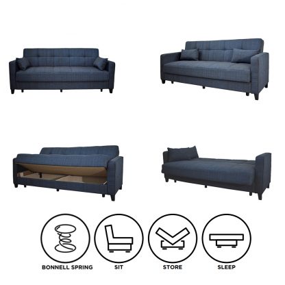 Carmen 3 Seater Blue Sofabed Sofa And Bed Different Options