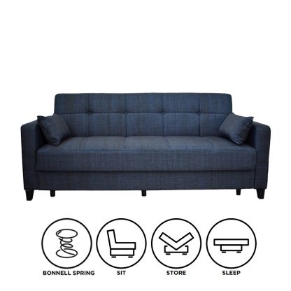 Carmen 3 Seater Blue Sofabed Sofa Straight Cut Out A