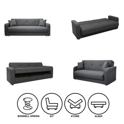 Harmony 3 Seater Dark Grey Sofabed Sofa And Bed Different Options